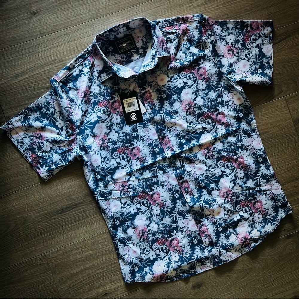 Floral Casual Button Down Shirt - Blue and Pink
